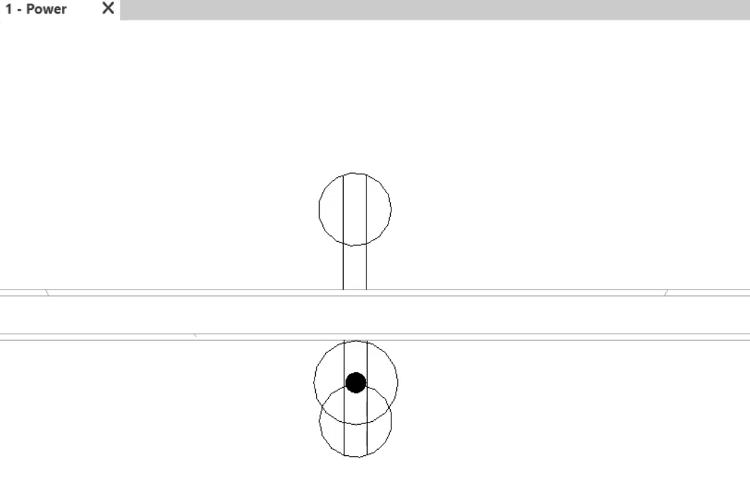 The 1 – Power view, showing the annotation symbols for the electrical fixtures on top of each other.