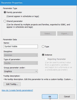 The Parameter Properties dialog box, with all settings configured for this example, and OK selected.