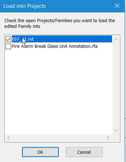 The Load into Projects dialog box, with the current project selected.