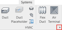 On the Systems tab, HVAC panel, the dialog launcher is highlighted in red.