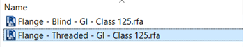 In the Load Family dialog box, Class 125 folder, the threaded flange is selected.