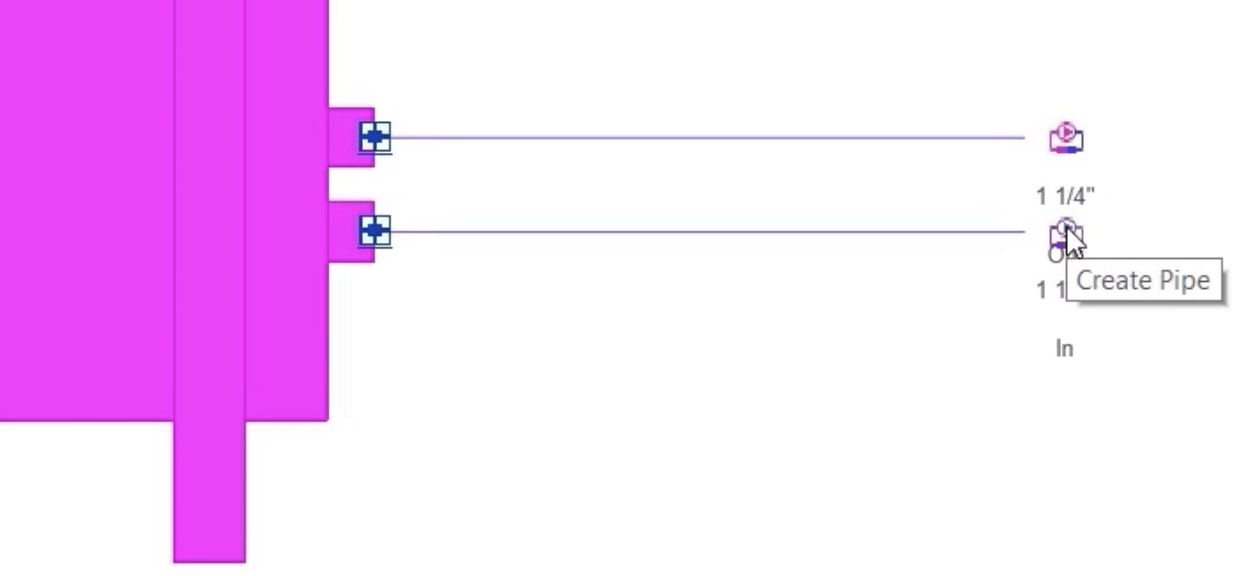 In the model, the fan coil unit is highlighted as selected in the Meeting Room, and the Create Pipe icon is being selected.