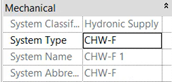 In Properties, under Mechanical, the updated values for System Type, System Name, and System Abbreviation.