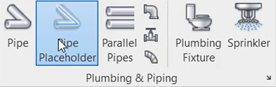 On the ribbon, Systems tab, Plumbing & Piping panel, Pipe Placeholder is being selected.