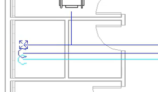 In the floor plan, a second pipe placeholder has been drawn for CHW-R just below the duct placeholder and is colored aqua.