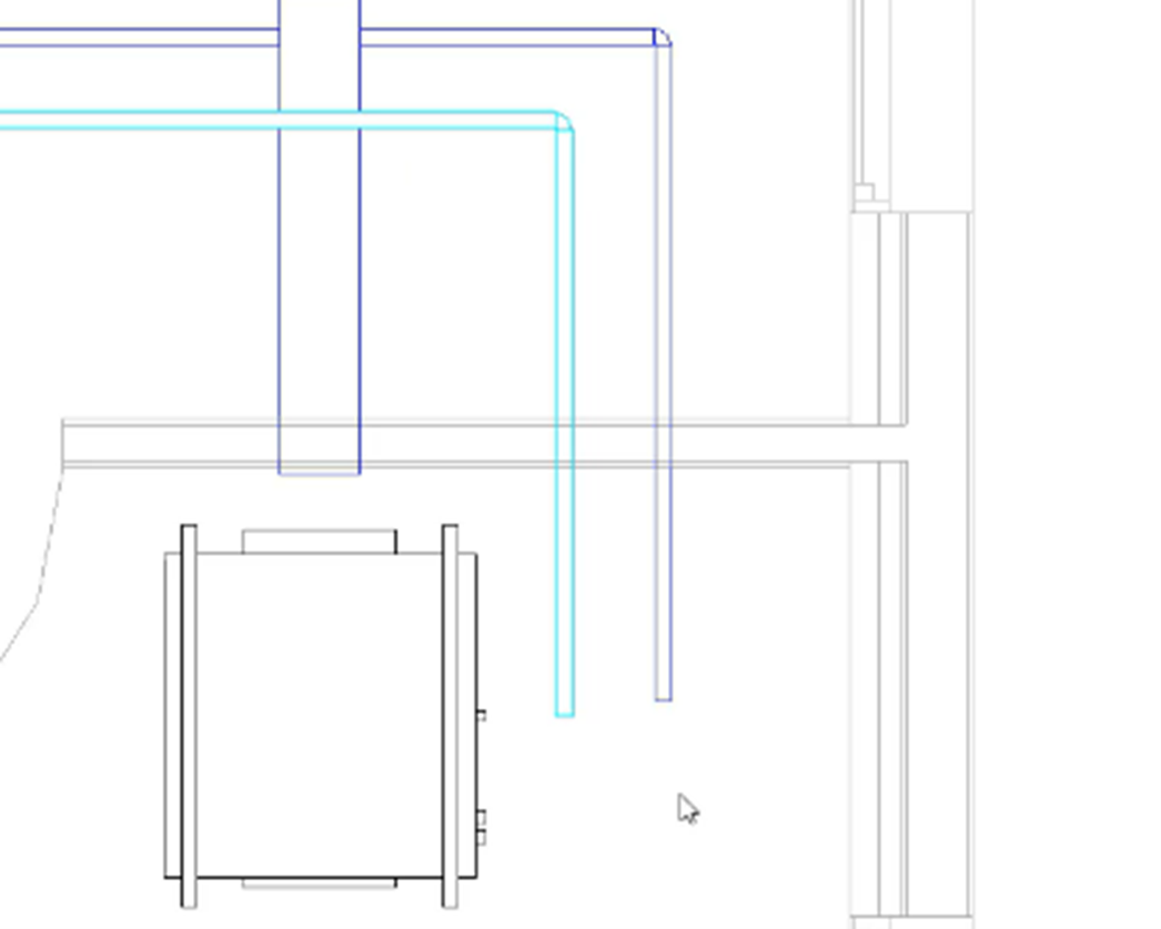 The repositioned chilled water flow (supply) and return pipes, which no longer overlap.