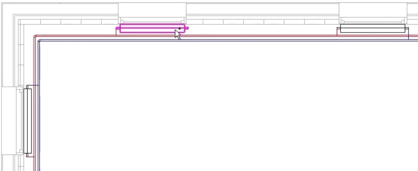 Selecting the final radiator to add an analytical pipe connection to the return side.