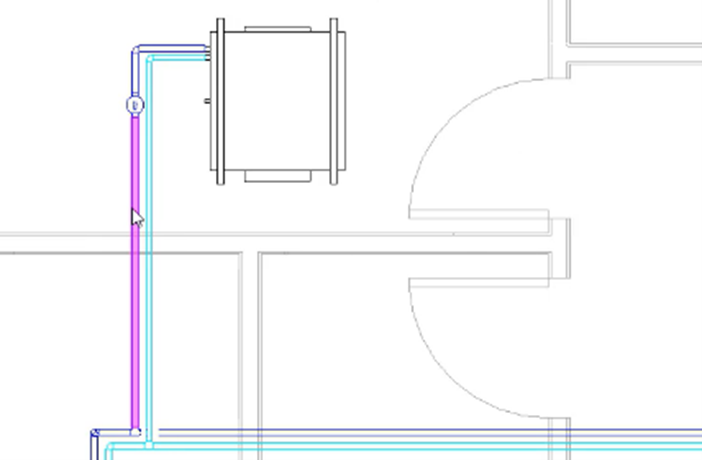 A pipe in the network selected and highlighted in magenta.