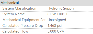 In the Mechanical properties, the values for pressure drop and flow at the inline pump.