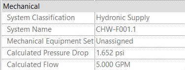 In the Mechanical properties, the calculated values for flow and pressure drop at the inline pump after reducing the diameter of the flow and return pipes to 1".