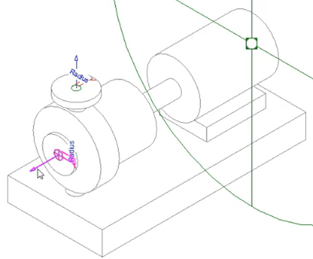 The pump open in the Family Editor with the IN connector selected.