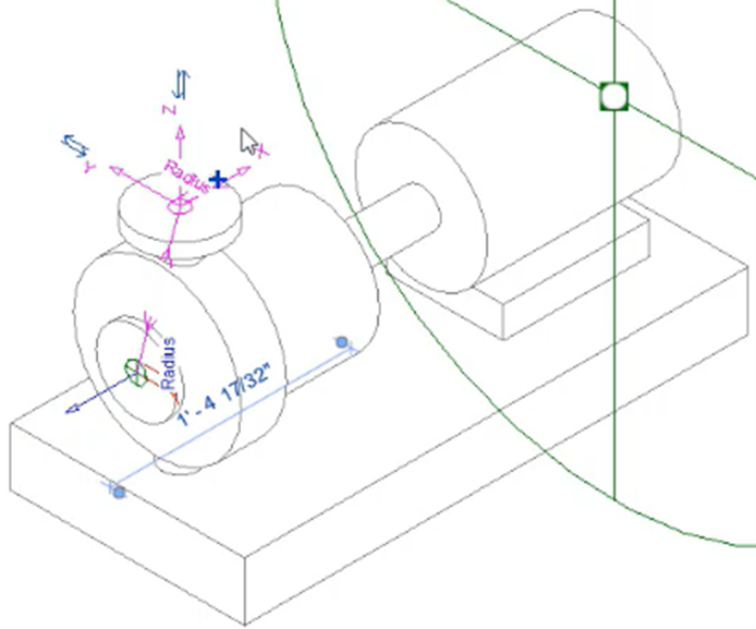 The pump open in the Family Editor with the OUT connector selected.