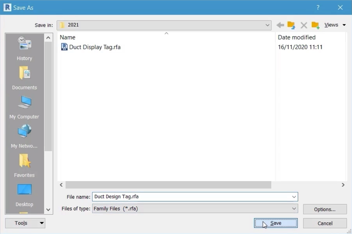 In the Save As dialog box, the new File name entered for this example, with Save being selected.