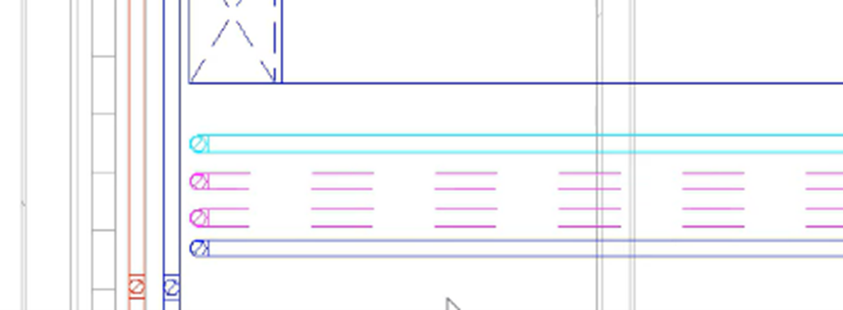 In a zoomed-in view of the floor plan, the Hydronic Supply pipes are shown in the line pattern and color that is defined by the new filter.
