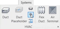 A portion of the ribbon showing the Systems tab. In the HVAC panel, the Duct Accessory tool is being selected.
