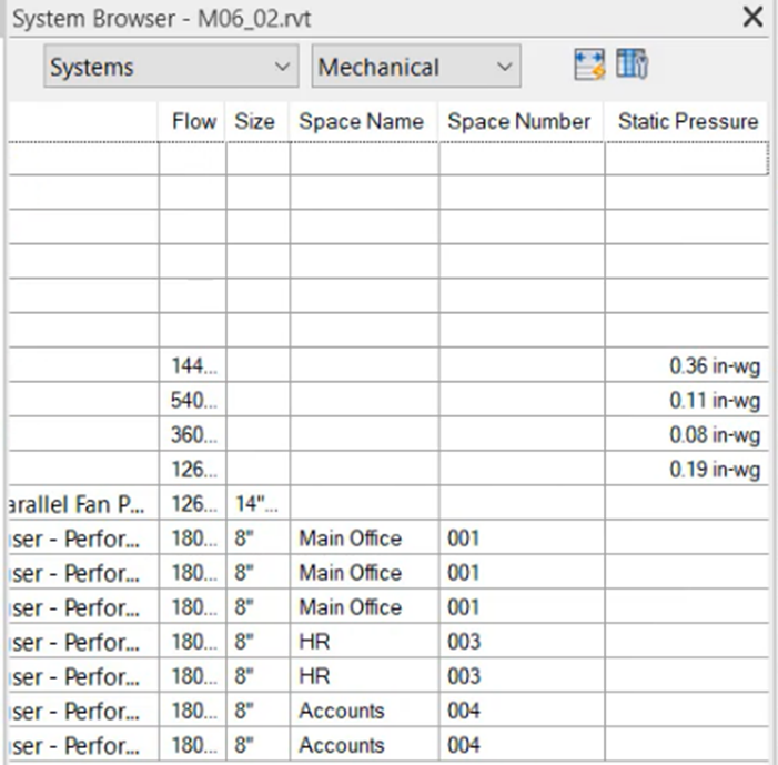 The System Browser after scrolling to the right, with additional information now visible.