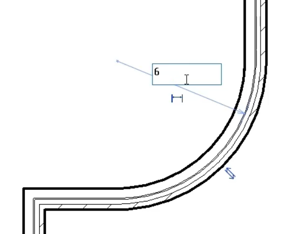 For the placed arc, a temporary dimension of 6 feet being entered for the radius.